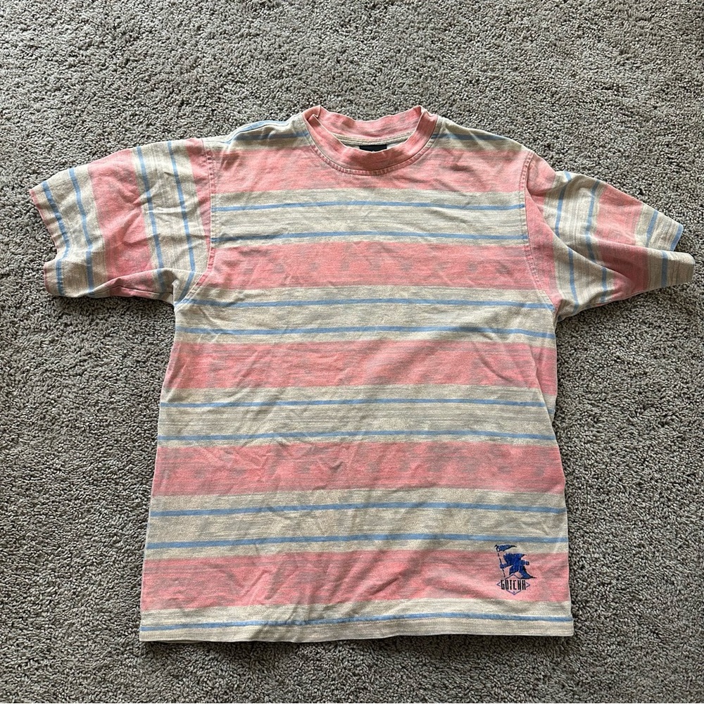 Vintage Gotcha T-Shirt Medium 80s 90s Surfer Skater Beach Stripe Double Stitched